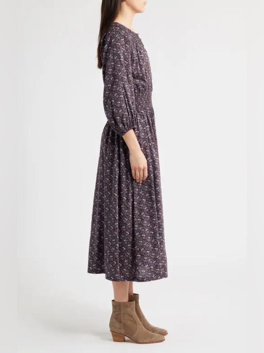 Madewell Shirred Splitneck Floral Midi Dress in Chocolate Raisin, Size XXL, NWT - Picture 3 of 11